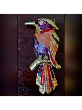 Vintage Kingfisher Multi Color Enameled Brooch/Pendant